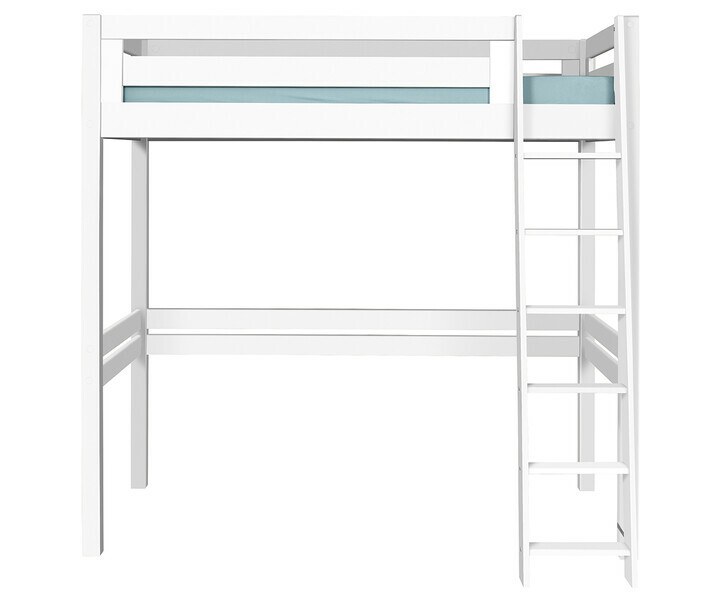 Lit mezzanine Fynn blanc avec échelle oblique grand côté droit