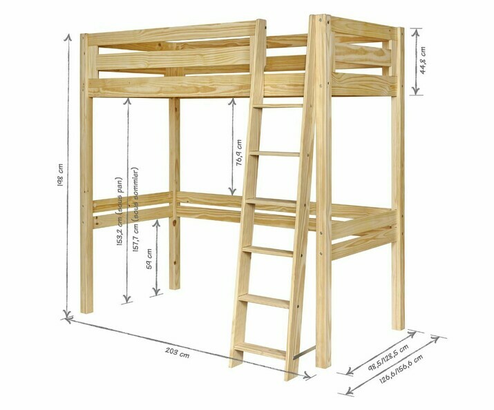 Dimensions lit mezzanine Fynn 90x190 - échelle grand côté