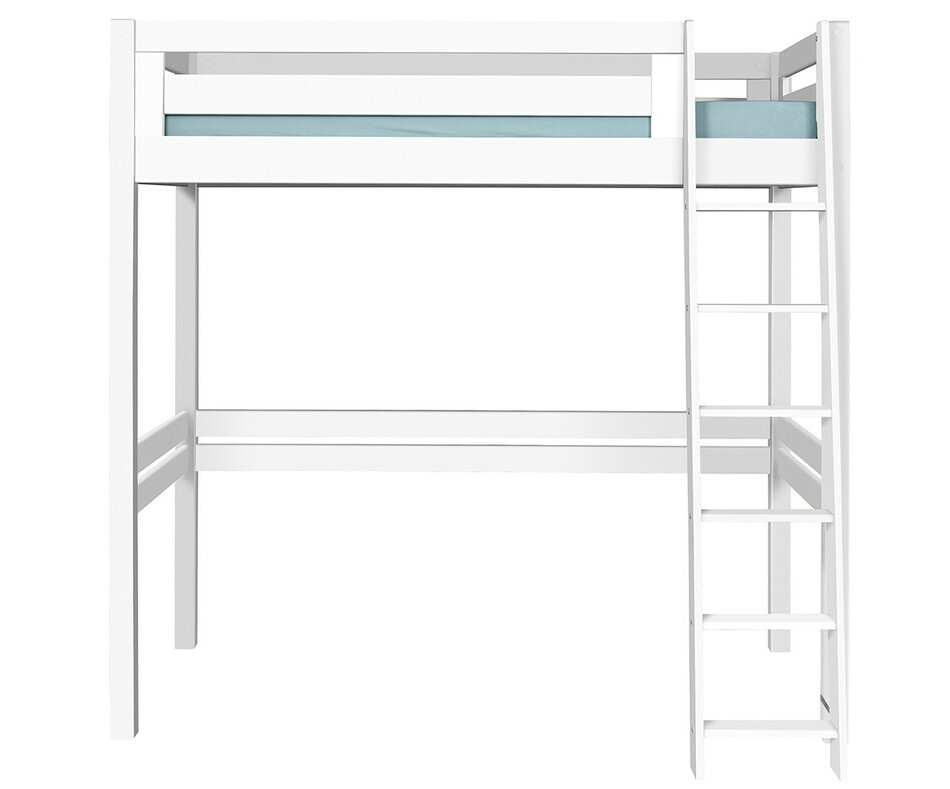 Lit mezzanine Fynn 2 places couleur blanche, échelle sur le grand côté droit
