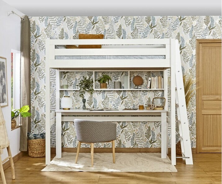 Lit mezzanine enfant Fynn blanc gain de place (rangements en option)