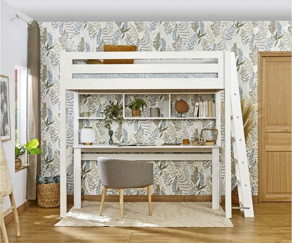 Lit mezzanine enfant Fynn blanc gain de place (rangements en option)