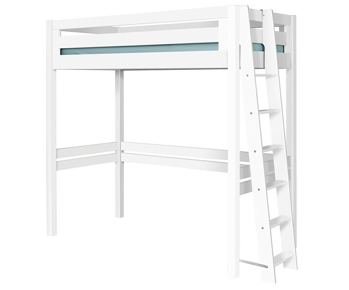 Lit mezzanine Fynn blanc avec échelle oblique petit côté