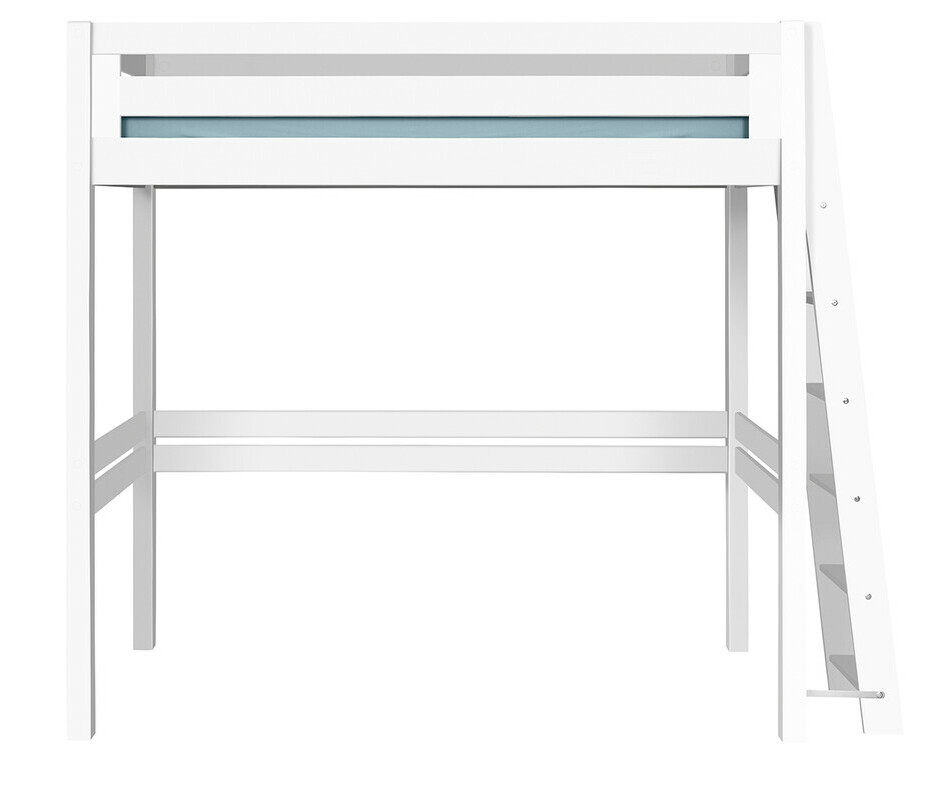 Lit mezzanine Fynn blanc avec échelle oblique petit côté droit