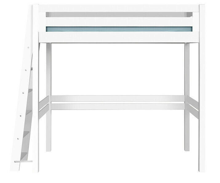 Lit mezzanine Fynn blanc avec échelle oblique petit côté gauche