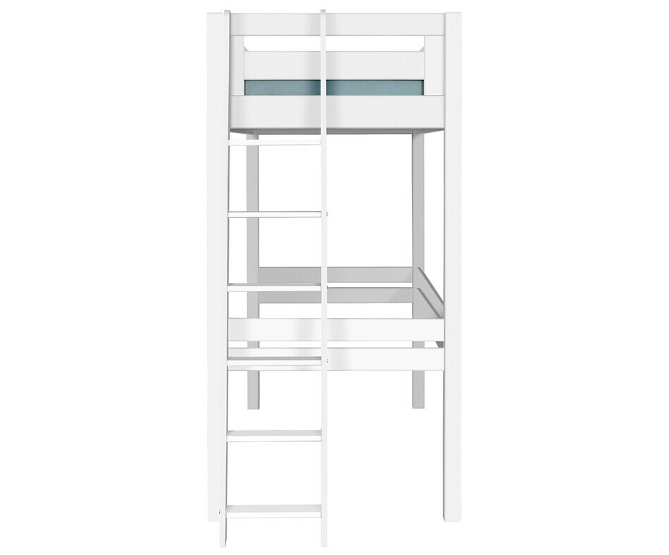 Echelle à marches sur le petit côté du lit mezzanine Fynn blanc