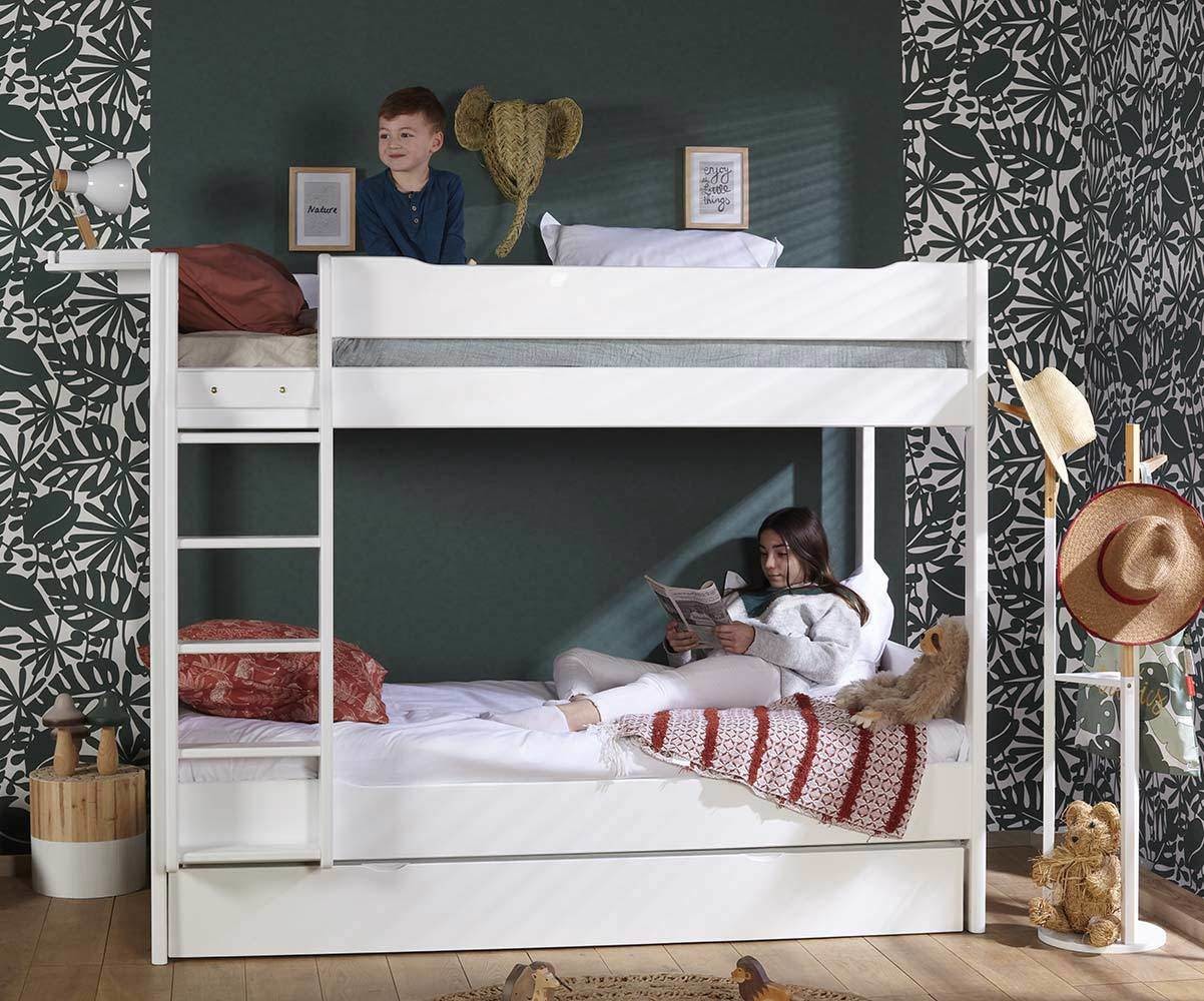 Lit superposé enfant avec 2 matelas Tigg Blanc 90x190 cm/Opt:Matelas Norway 13 cm