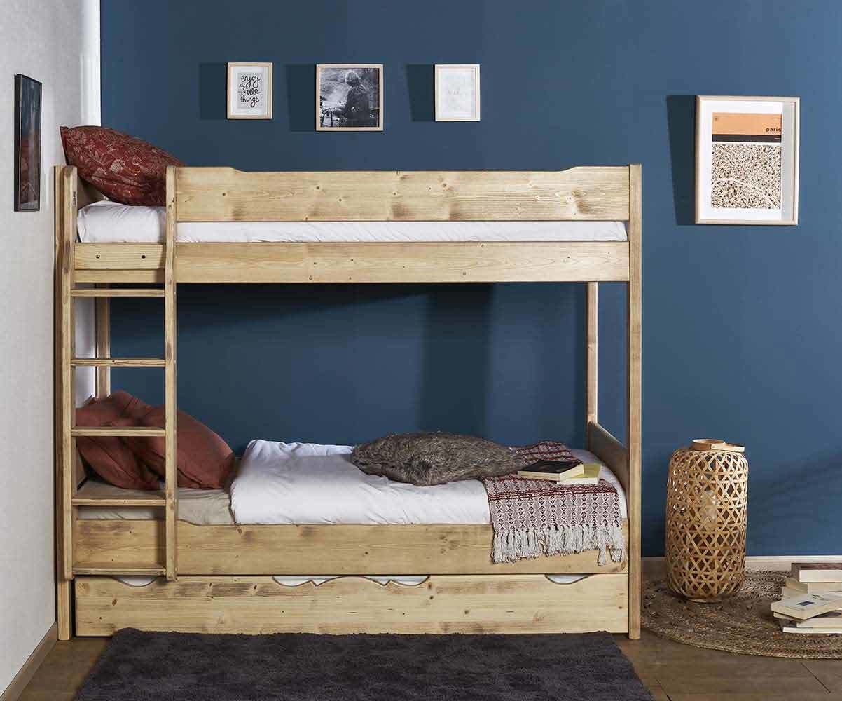 Lit superposé adulte avec 2 matelas Antee Bois 70x190 cm/Opt:Matelas Norway 13 cm