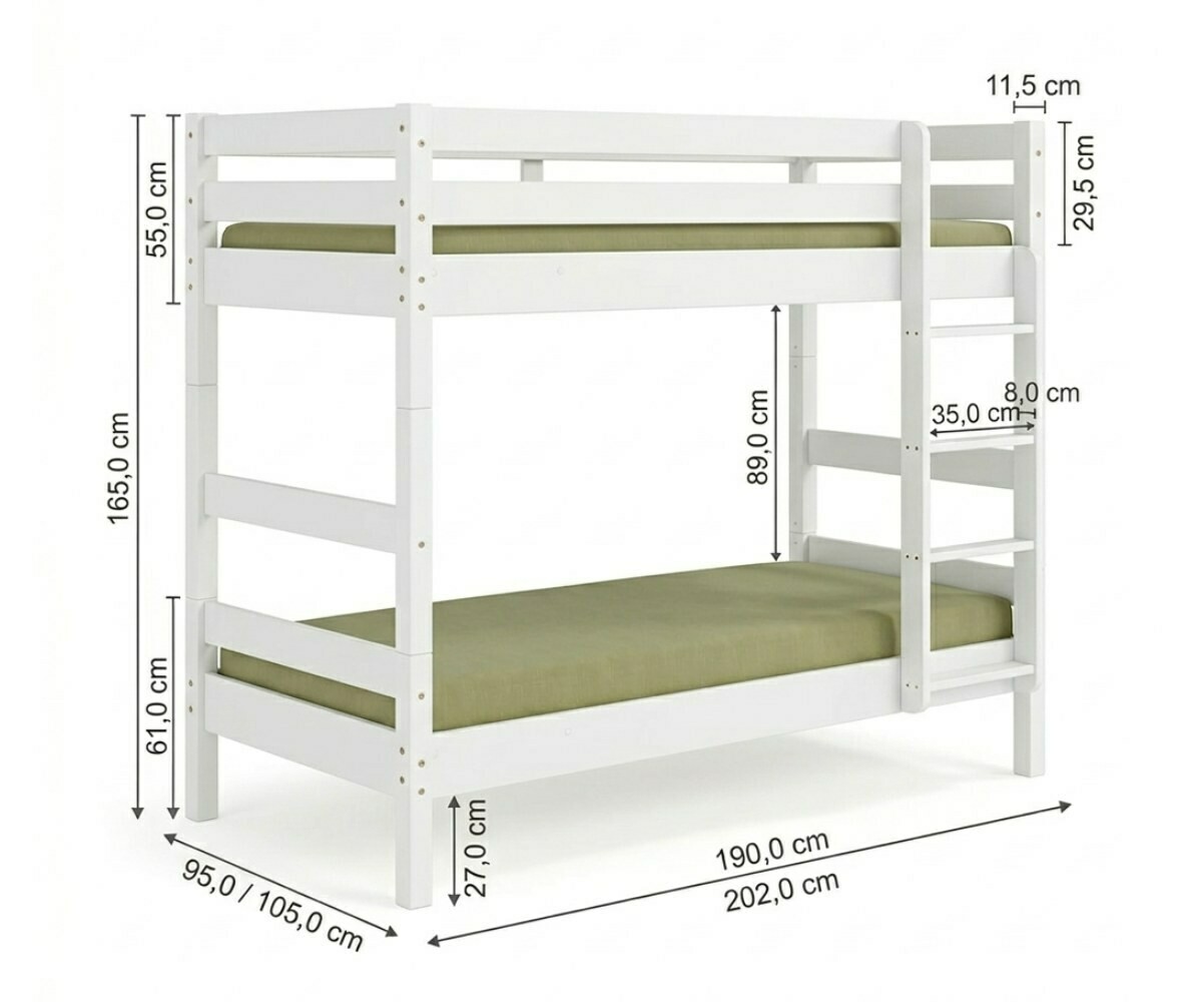 Lit superposé ado avec tiroir Wood Bois naturel 90x190 cm/Opt:2 tiroirs
