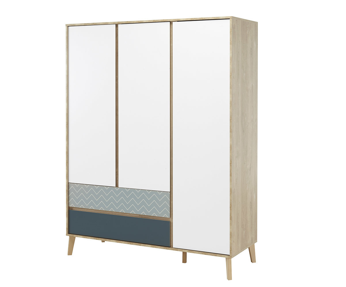 Armoire Enfant Pearl 3 Portes Et 2 Tiroirs Fabrication Francaise