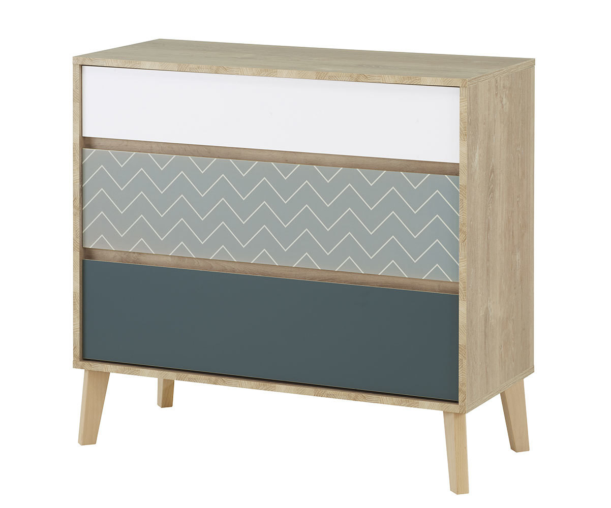 Commode enfant 3 tiroirs Pearl Blanc et bois