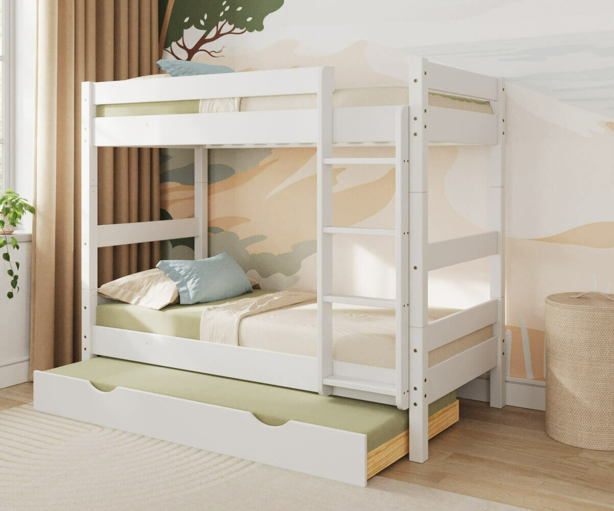 PROMO ! Lit enfant superposé avec sommier gigogne Wood Bois naturel 90x190 cm