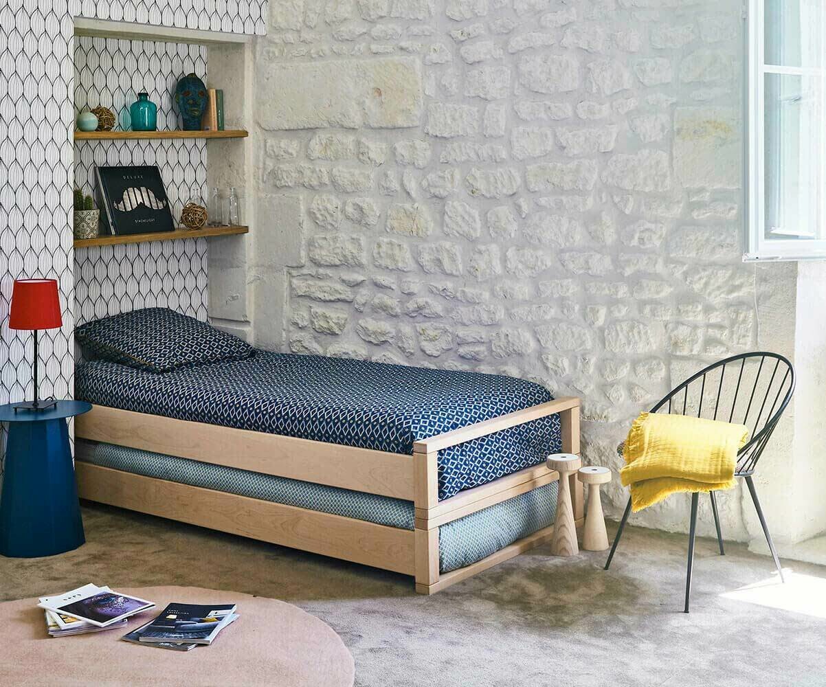 Lits gigognes adulte empilables avec 2 matelas Pocus Bois naturel 90x200 cm/Opt:Matelas Norway 13 cm