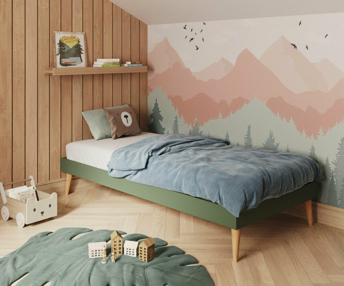PROMO ! Lit enfant avec sommier et pieds Honey Olive 90x190 cm