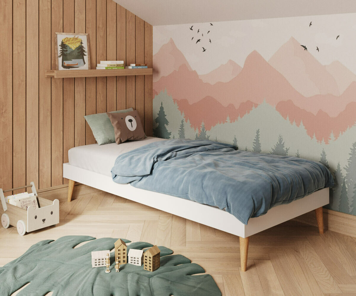 PROMO ! Lit enfant avec sommier et pieds Honey Blanc 90x190 cm