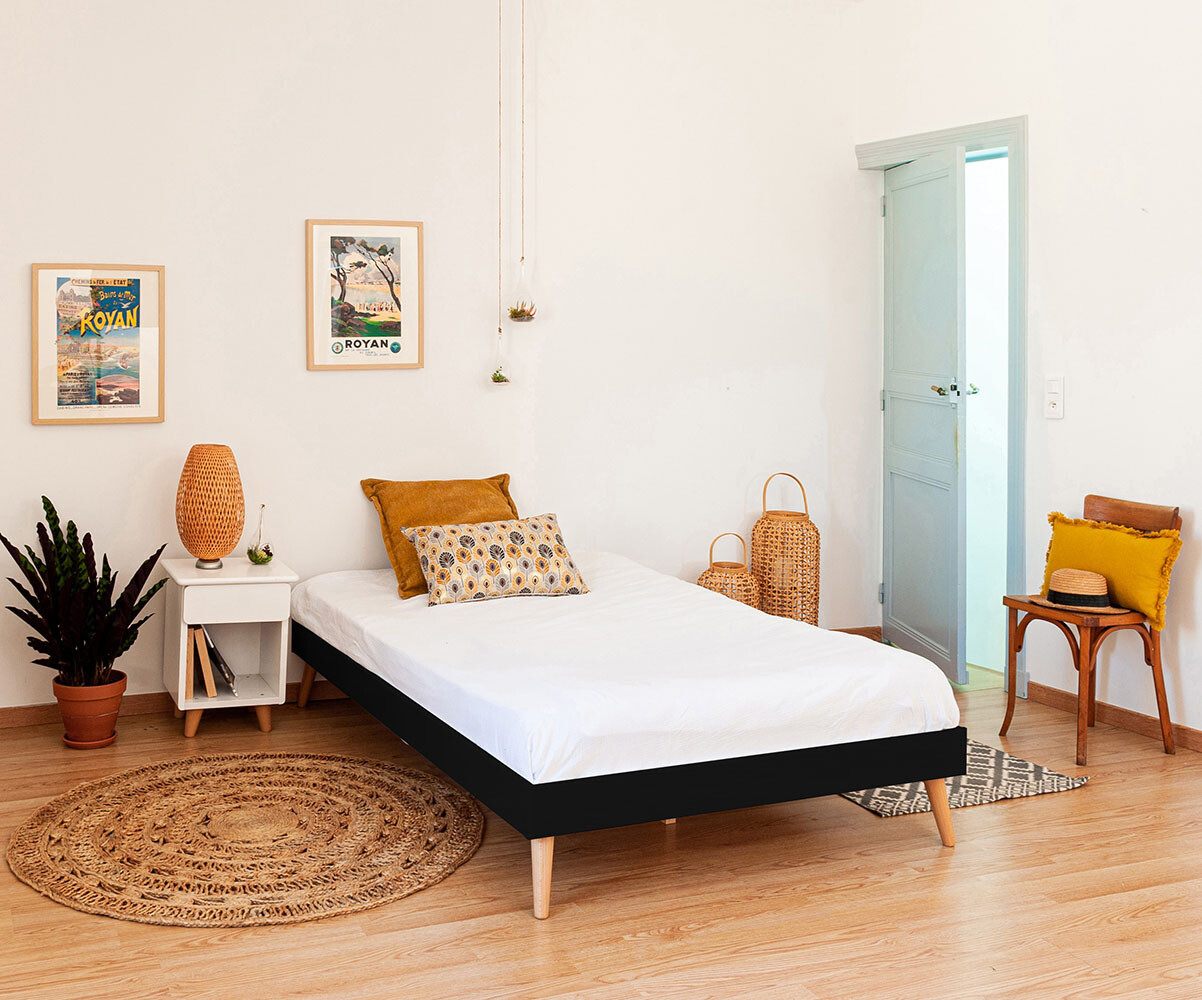 Lit enfant avec pieds, sommier et matelas Honey Noir 120x190 cm