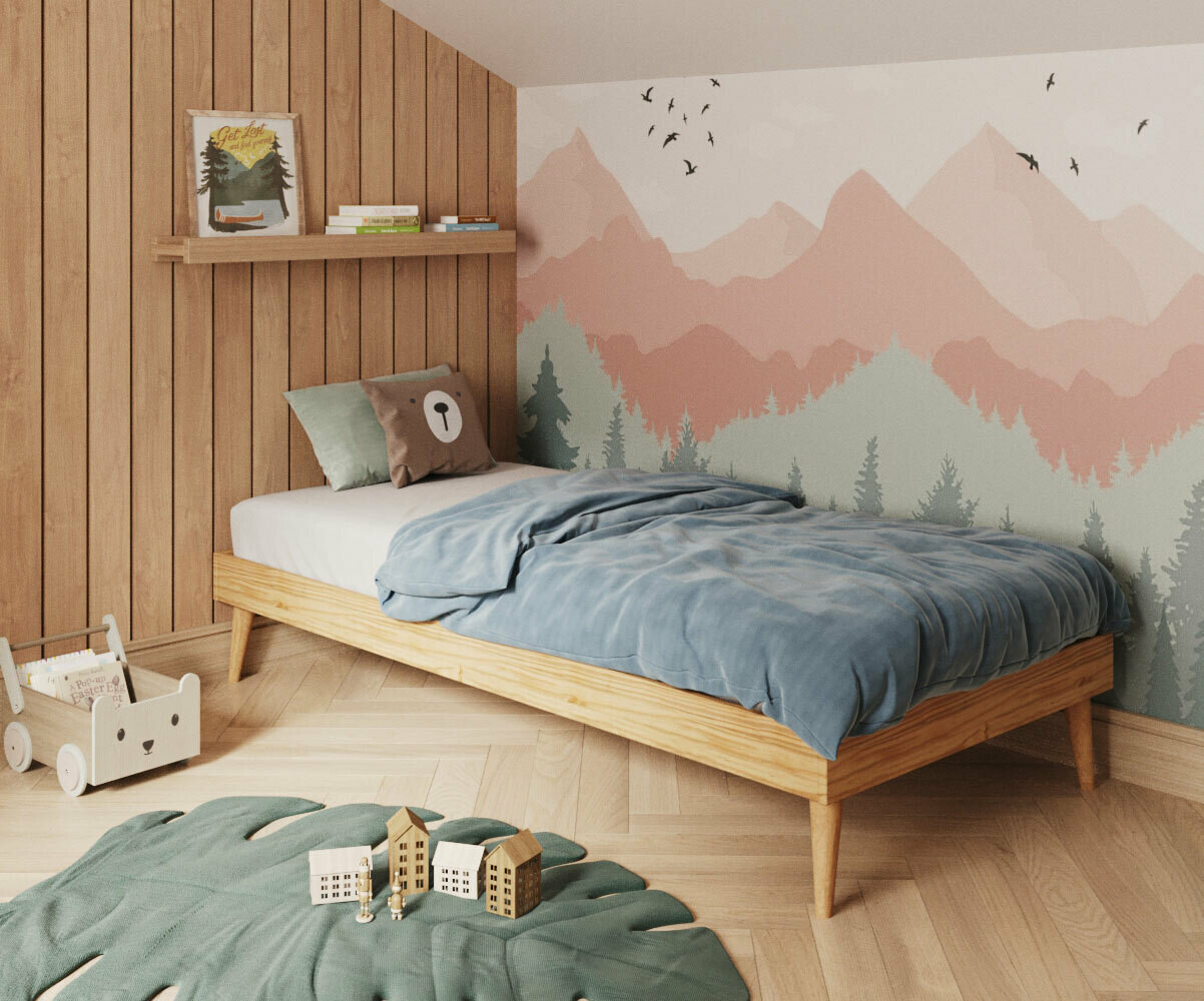Lit enfant avec pieds, sommier et matelas Honey Bois naturel 90x190 cm