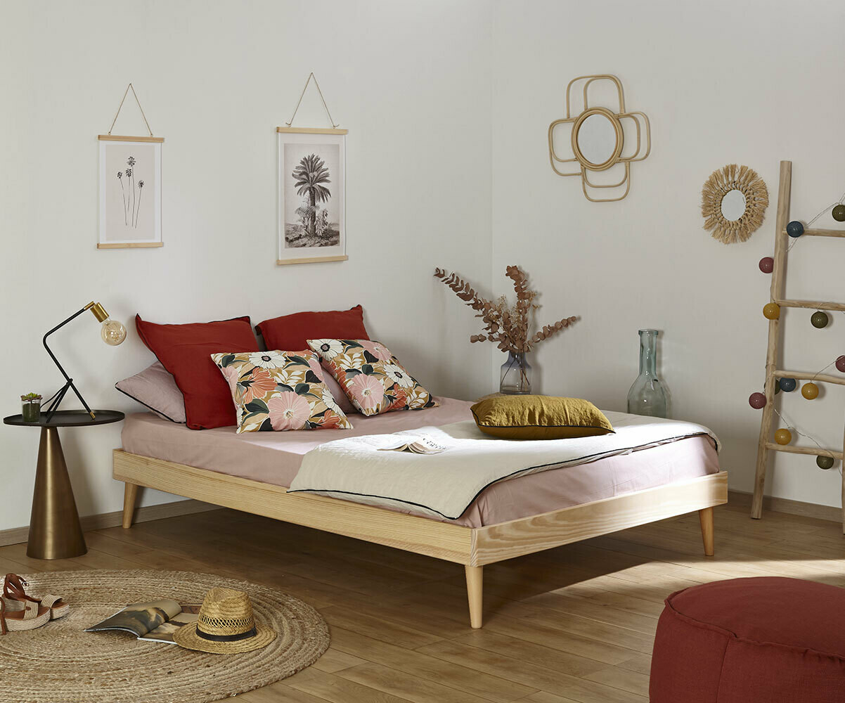 Lit ado avec sommier et pieds Honey Bois naturel 140x190 cm