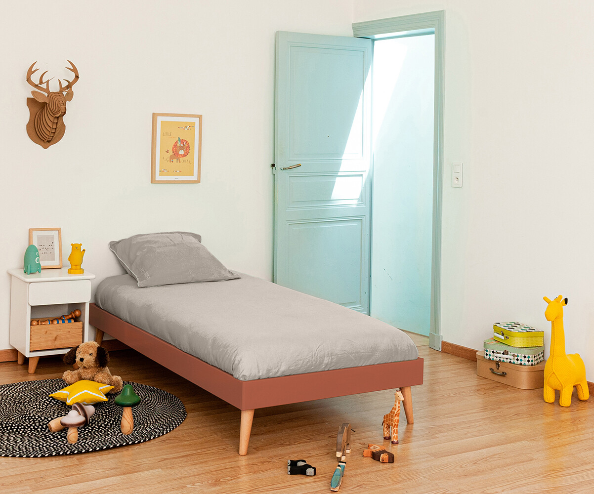 Lit ado avec pieds, sommier et matelas Honey Terracotta 90x190 cm