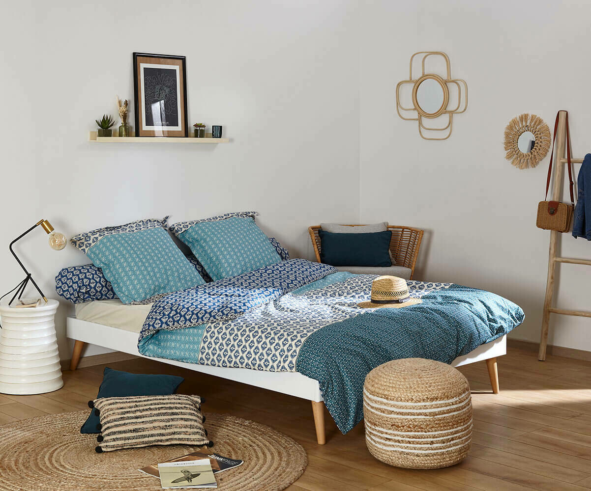 Lit ado avec pieds, sommier et matelas Honey Bois naturel 140x190 cm