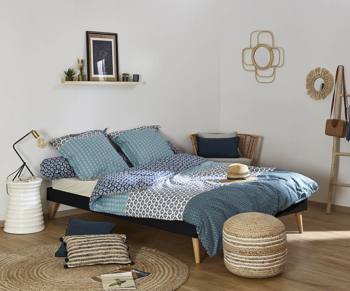 Lit ado avec pieds, sommier et matelas Honey Noir 140x190 cm