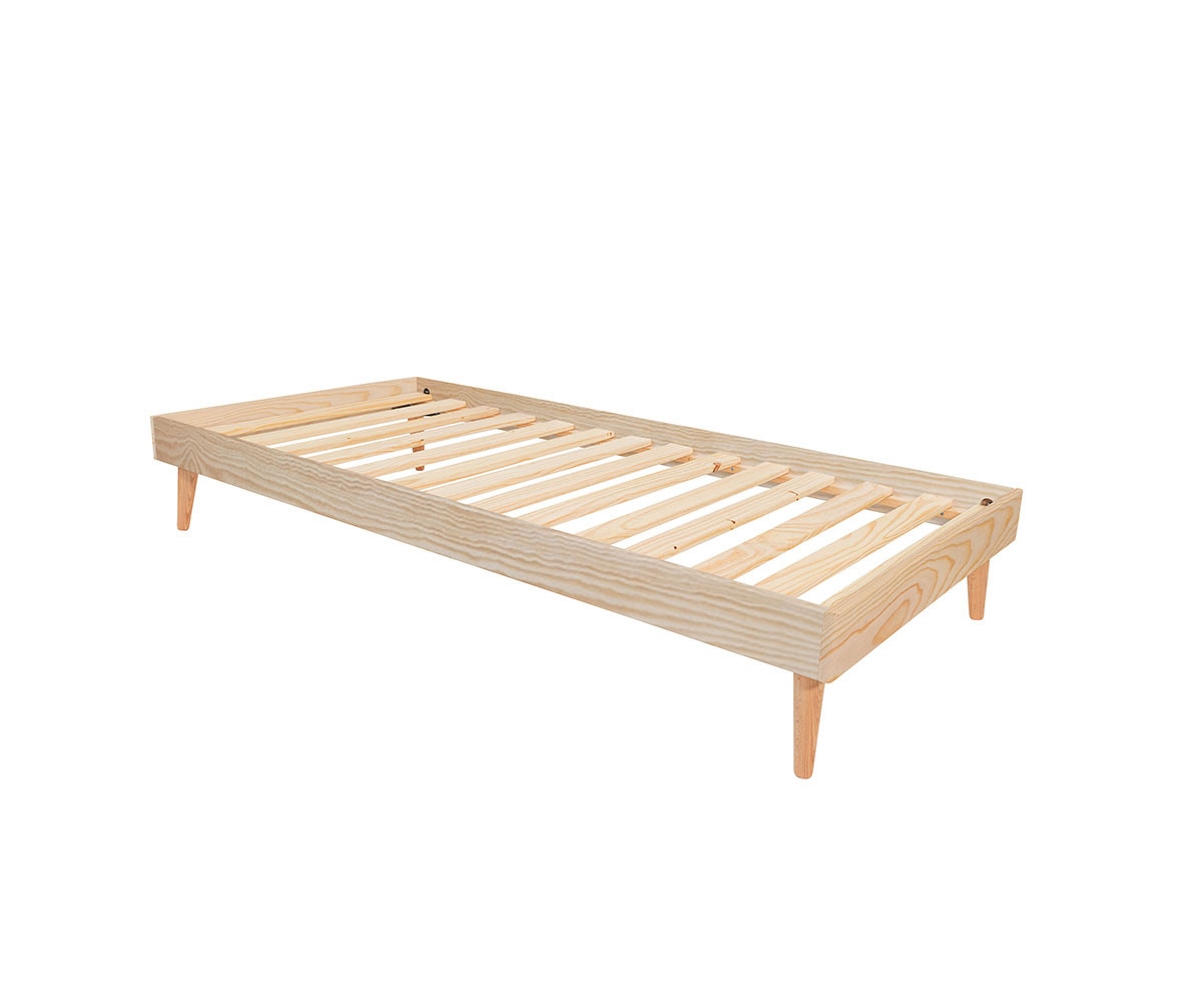 Lit adulte avec sommier et pieds Honey Blanc 120x190 cm