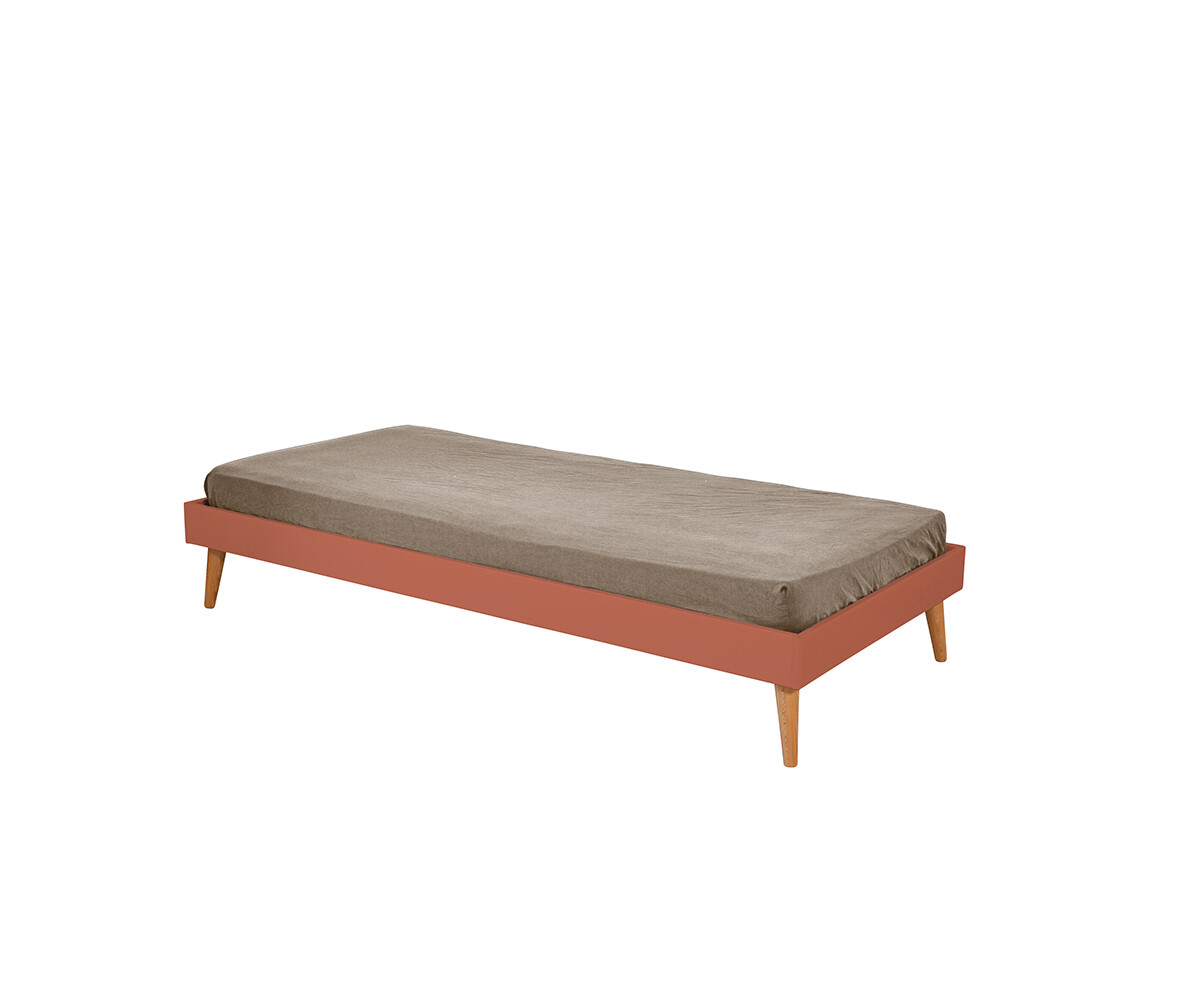 Lit adulte avec pieds, sommier et matelas Honey Terracotta 90x190 cm