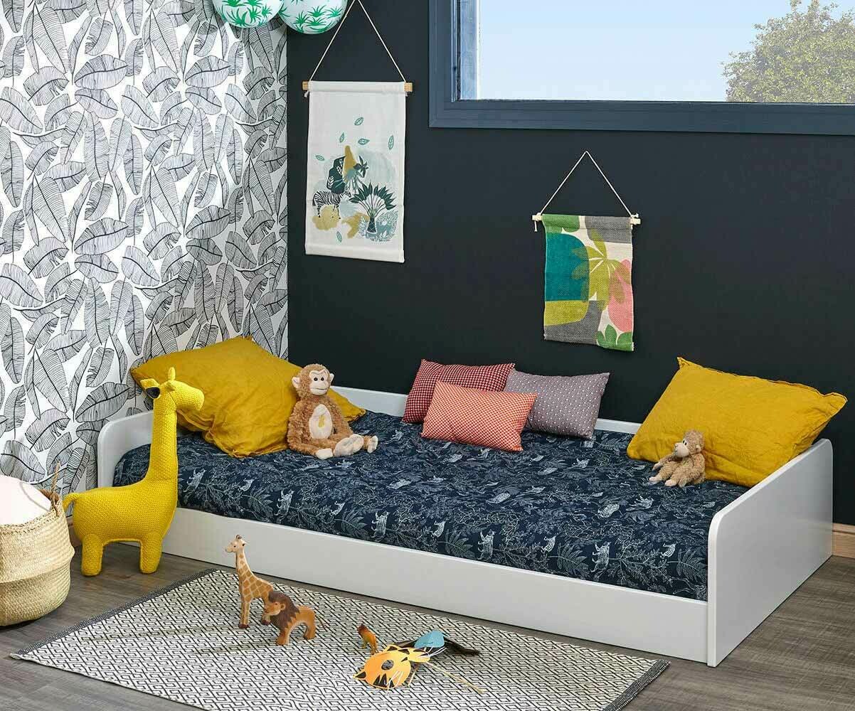Lit enfant avec barrière, sommier et matelas Octave Blanc 90x190 cm/Opt:Matelas Airfresh 15 cm