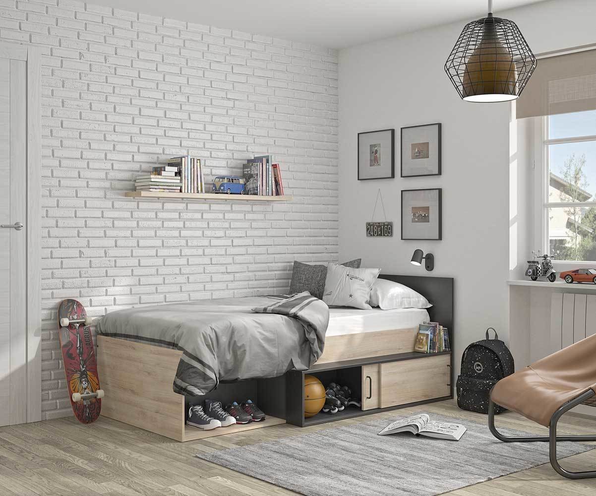 Lit ado Kermi Noir et bois 90x200 cm