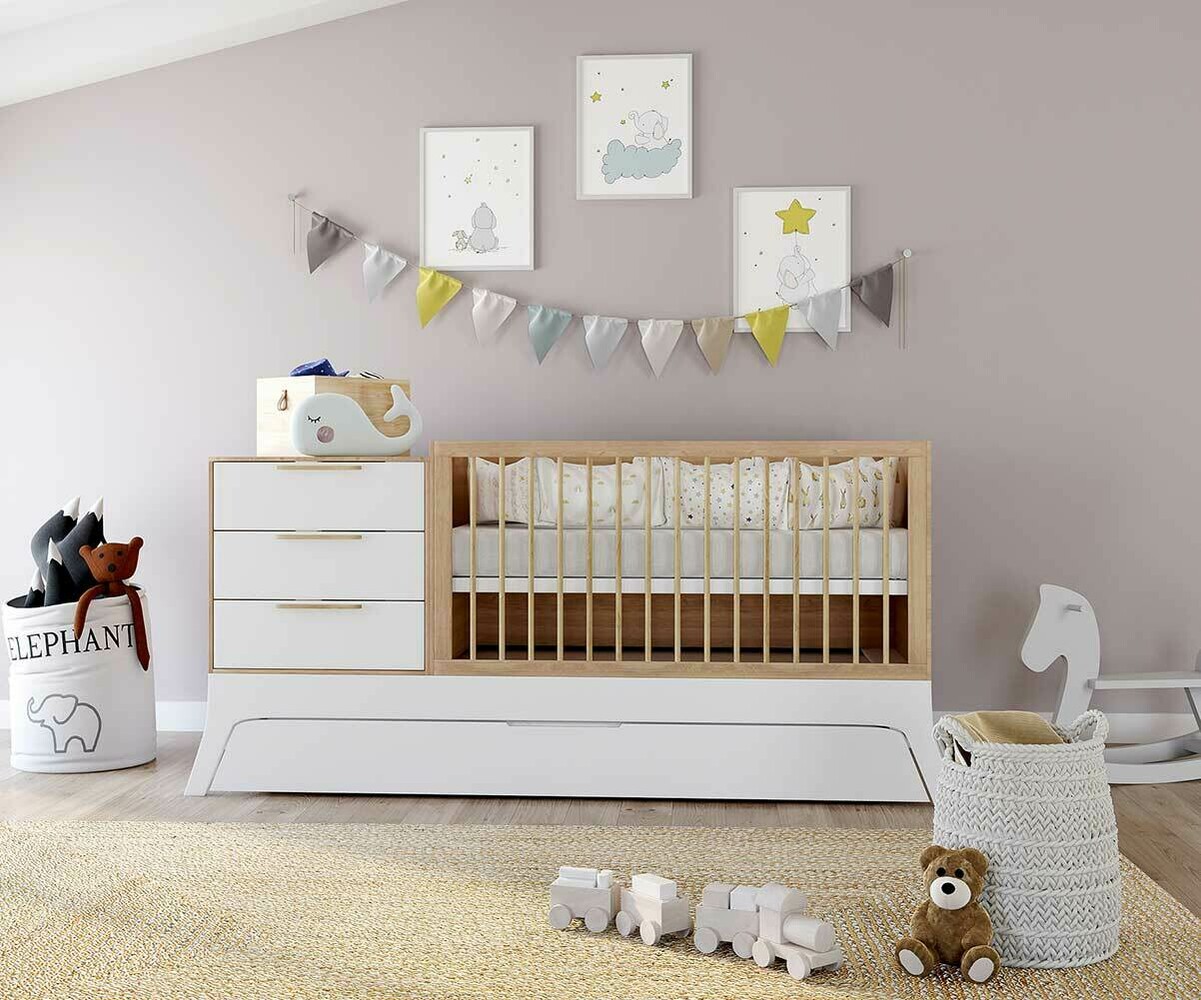 Lit bébé modulable Titou Blanc et bois 70x140 cm