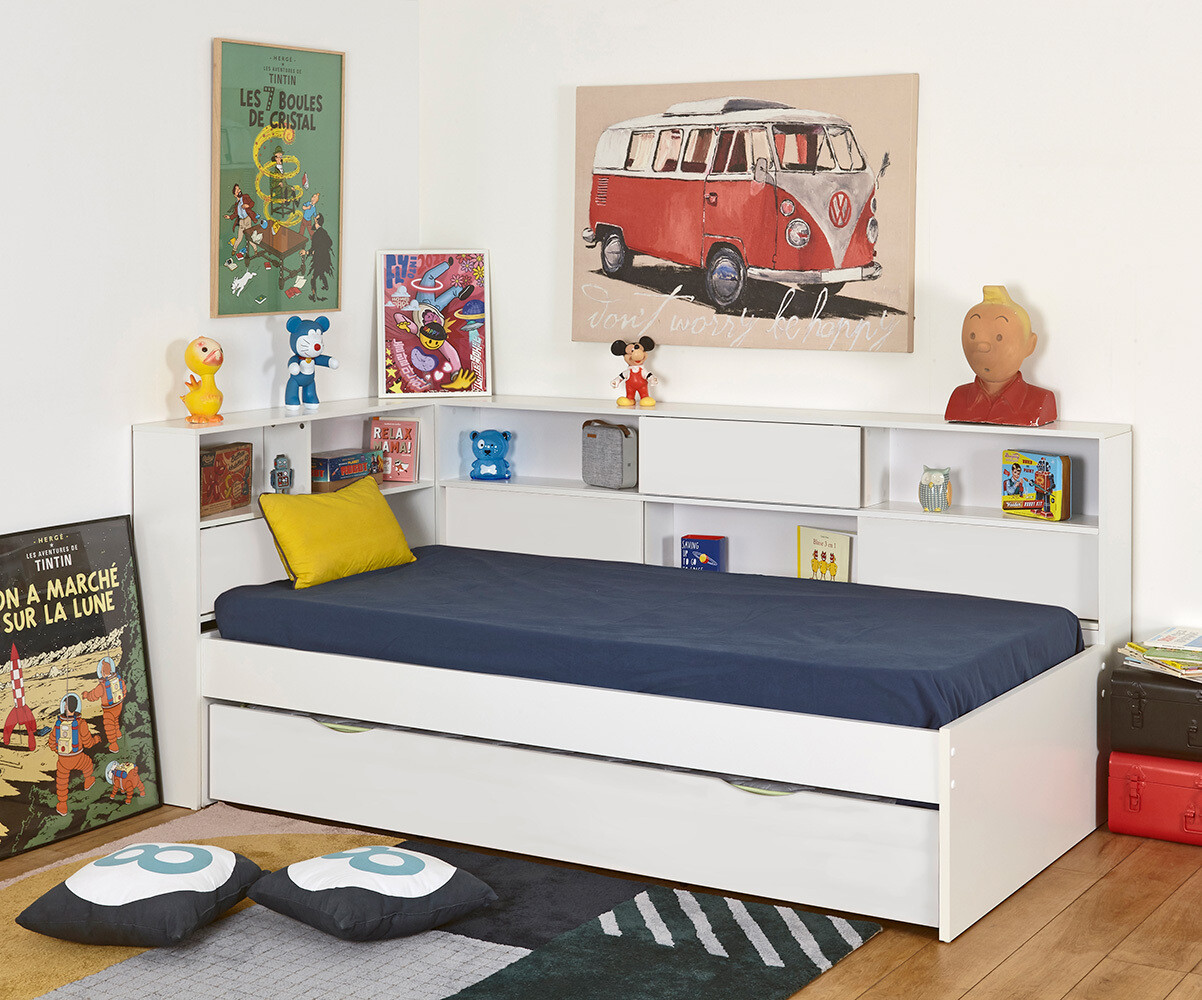 Lit enfant avec rangement et matelas Mino Blanc 90x190 cm/Opt:Matelas Airfresh 15 cm