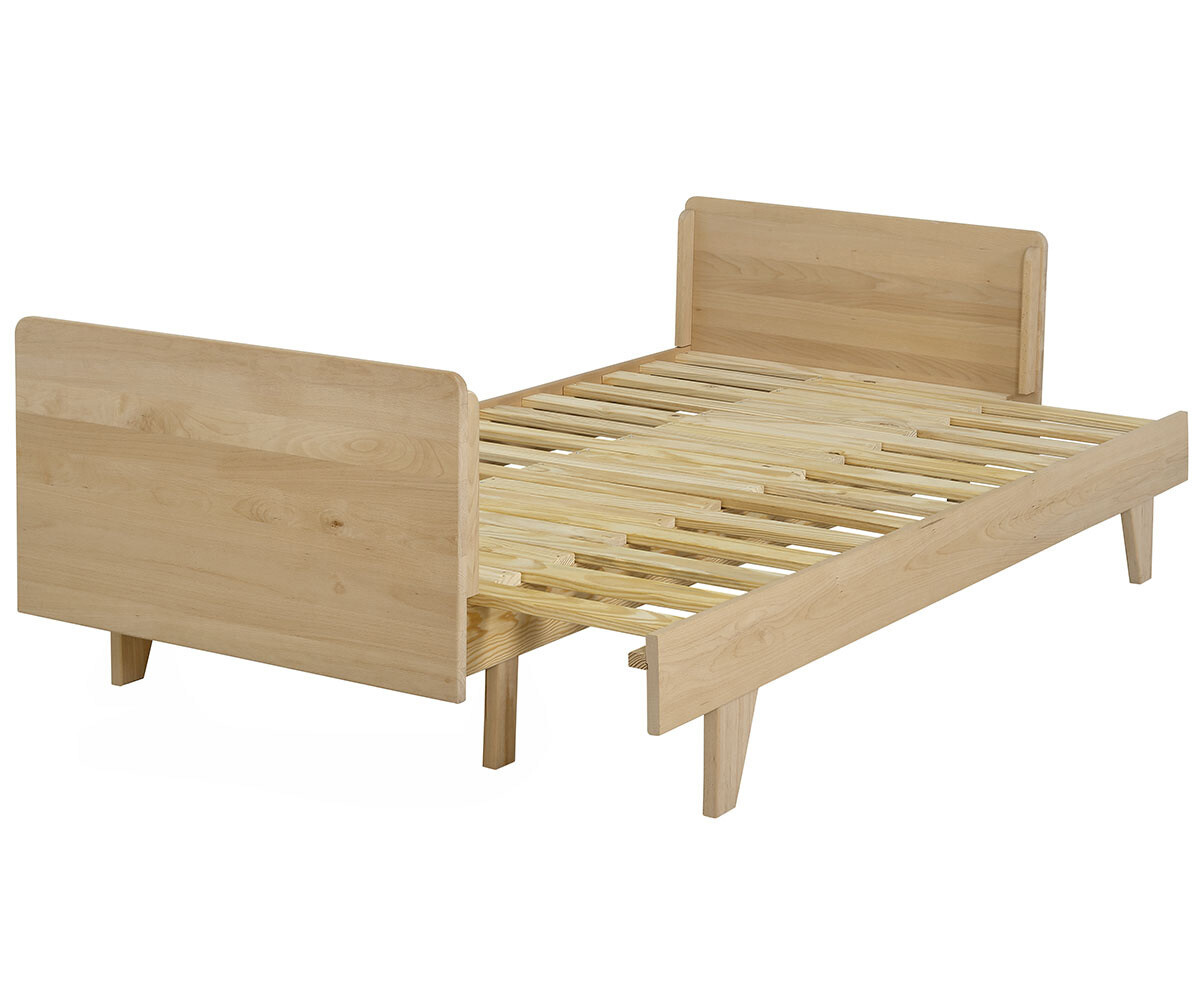 Lit Gigogne Adulte Nature avec Sommier Extensible Peigne. Bois Massif