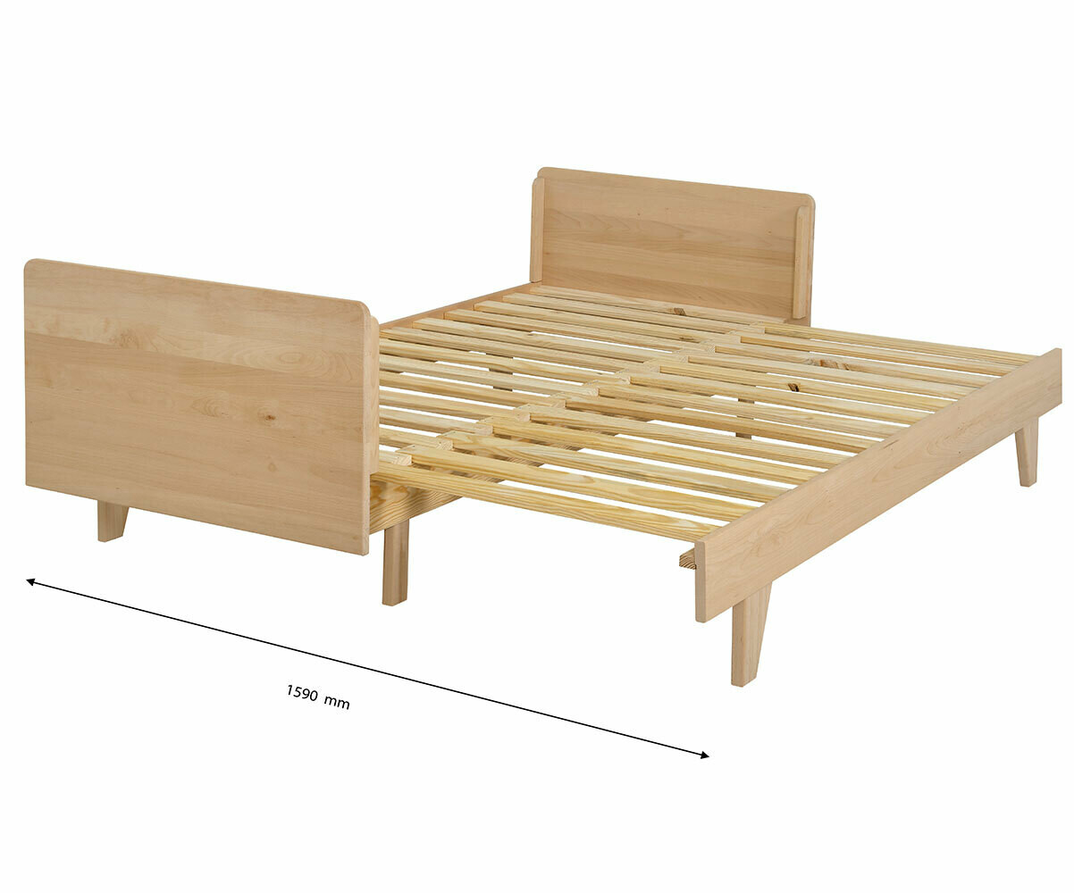 Lit Gigogne Adulte Nature avec Sommier Extensible Peigne. Bois Massif