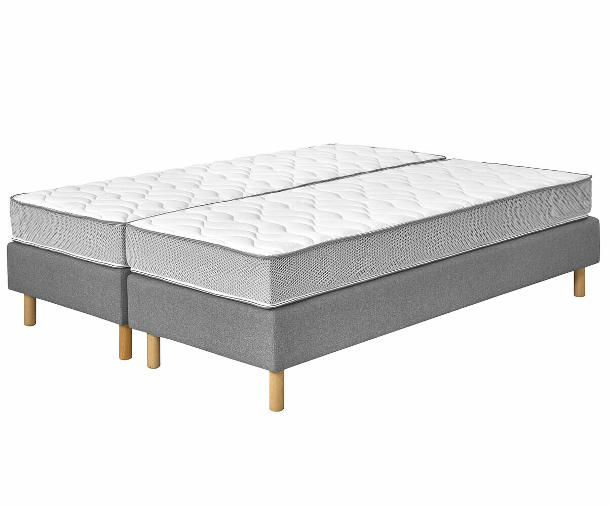 Ensemble 2 sommiers tapissiers adulte Divo Gris clair 2x80x200 cm