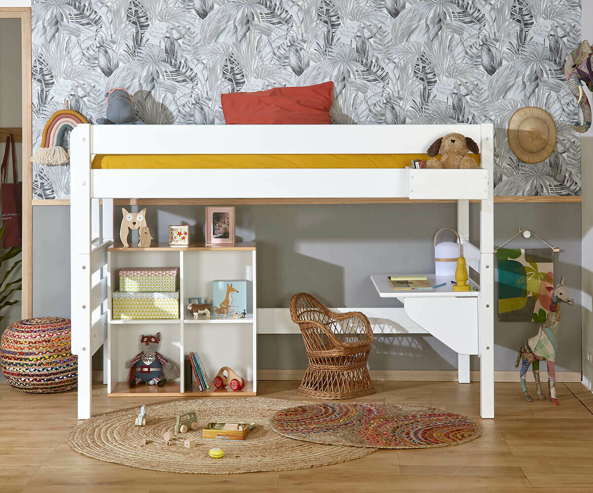 Lit mi-hauteur enfant Kids Blanc 90x190 cm