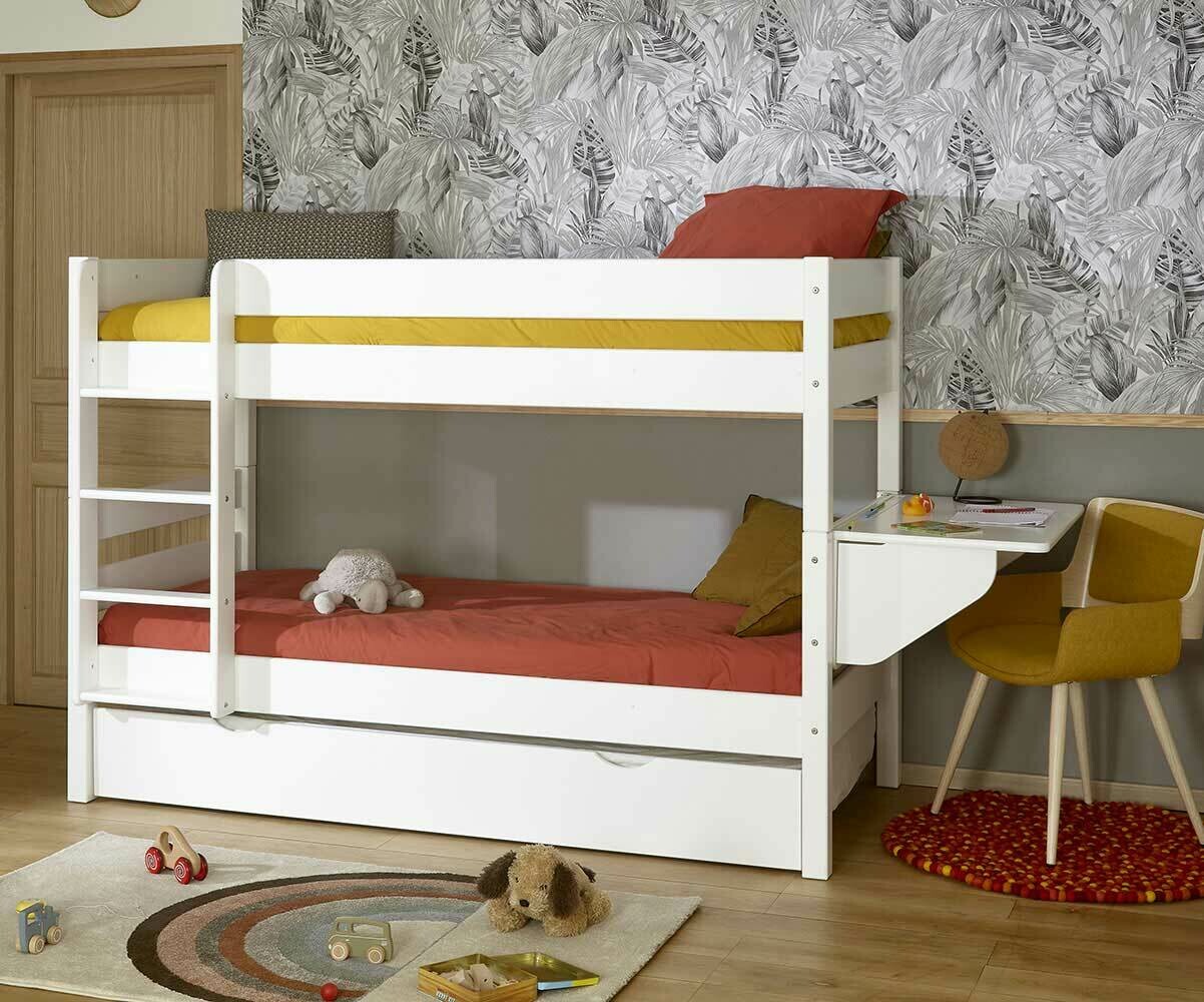 Lit superposé enfant bas avec bureau 1,2,3 Blanc 90x190 cm