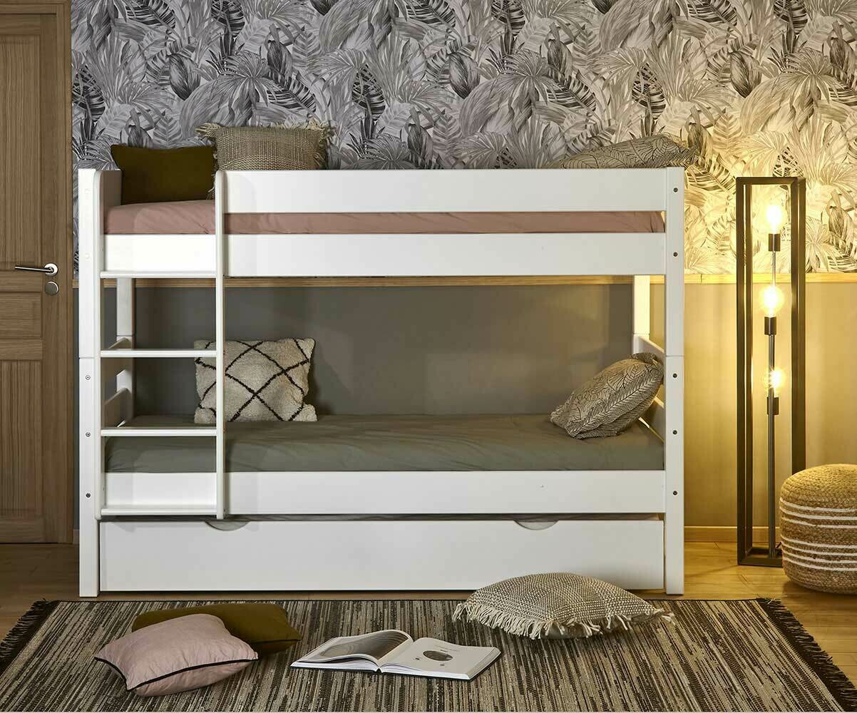 Lit superposé bas gigogne ado 3 places 1,2,3 Blanc 90x190 cm