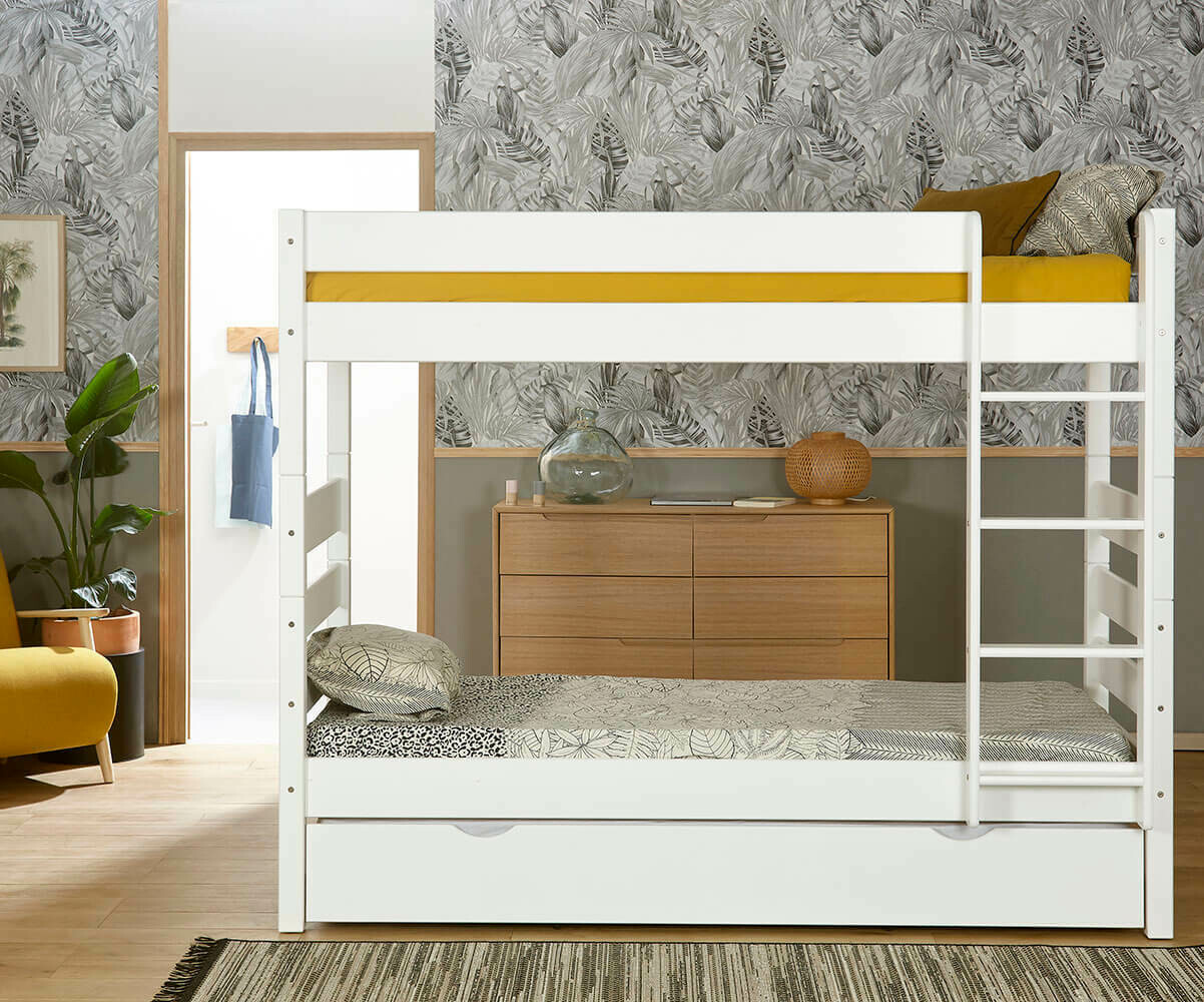 Lit superposé ado haut avec 2 matelas 1,2,3 Blanc 90x200 cm/Opt:Matelas Airfresh 15 cm