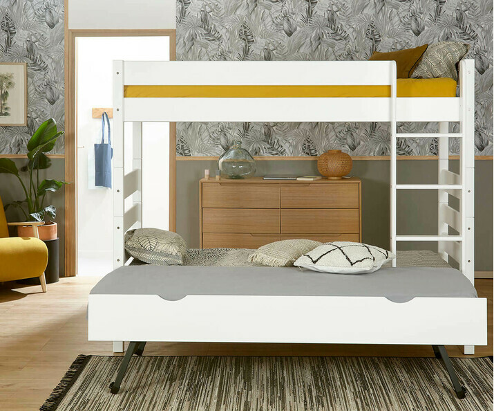 Lit superposé adulte avec sommier gigogne ouvert 1,2,3 coloris blanc