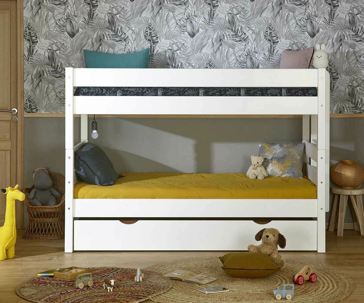 Lit superposé enfant bas avec 2 matelas Kids Blanc 90x190 cm/Opt:Matelas Norway 13 cm