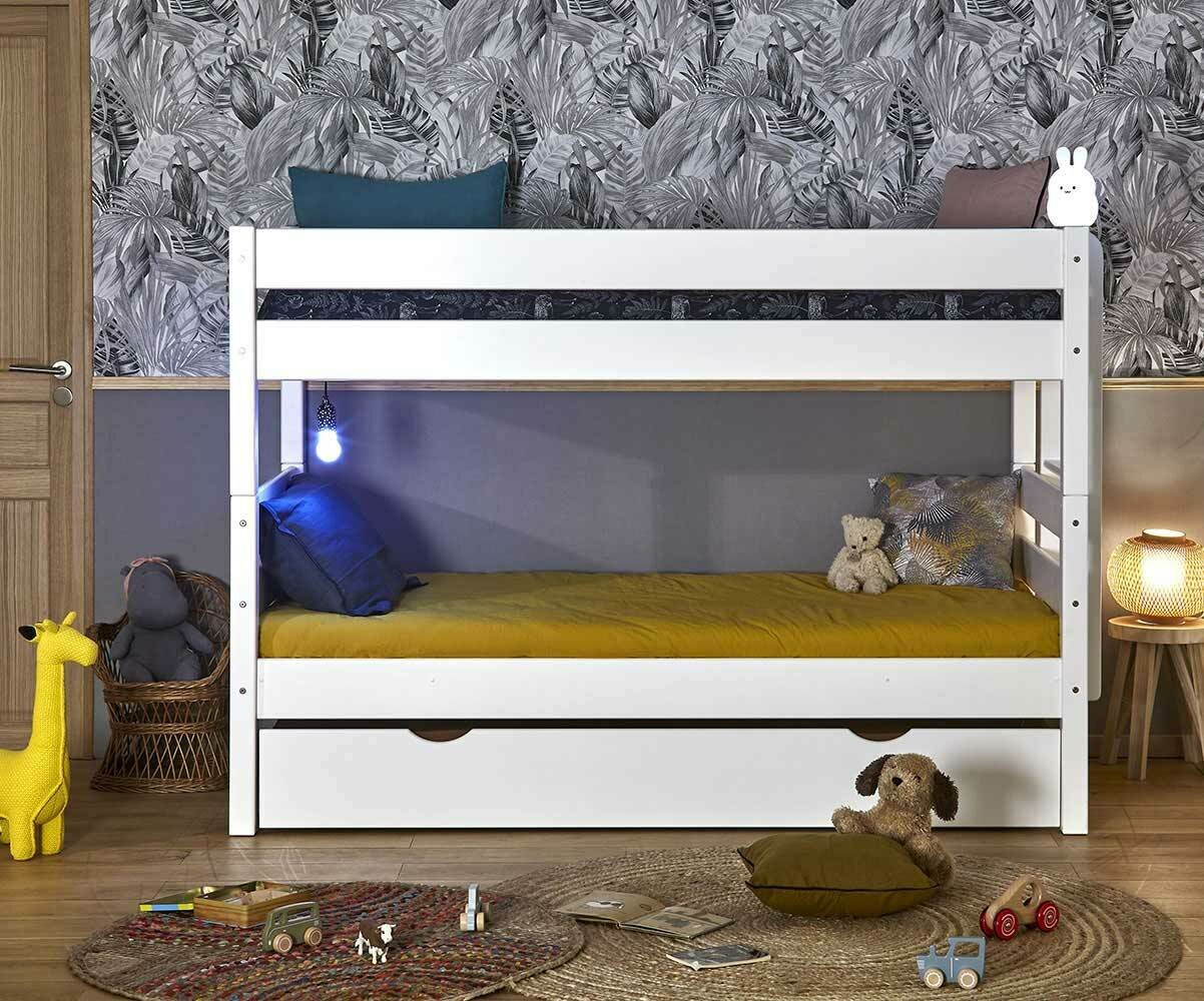 Lit superposé enfant bas avec tiroir Kids Bois naturel 90x200 cm