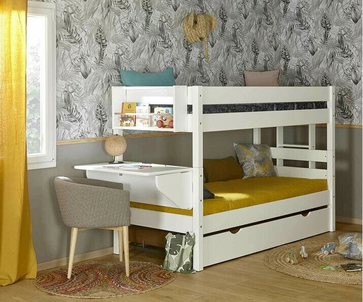 kubeier Lit superposé pour Enfants, Cadre de lit avec échelle, Coffre de  lit, lit Enfant, lit Double, Chambre d'enfant, avec sommier à Lattes, lit