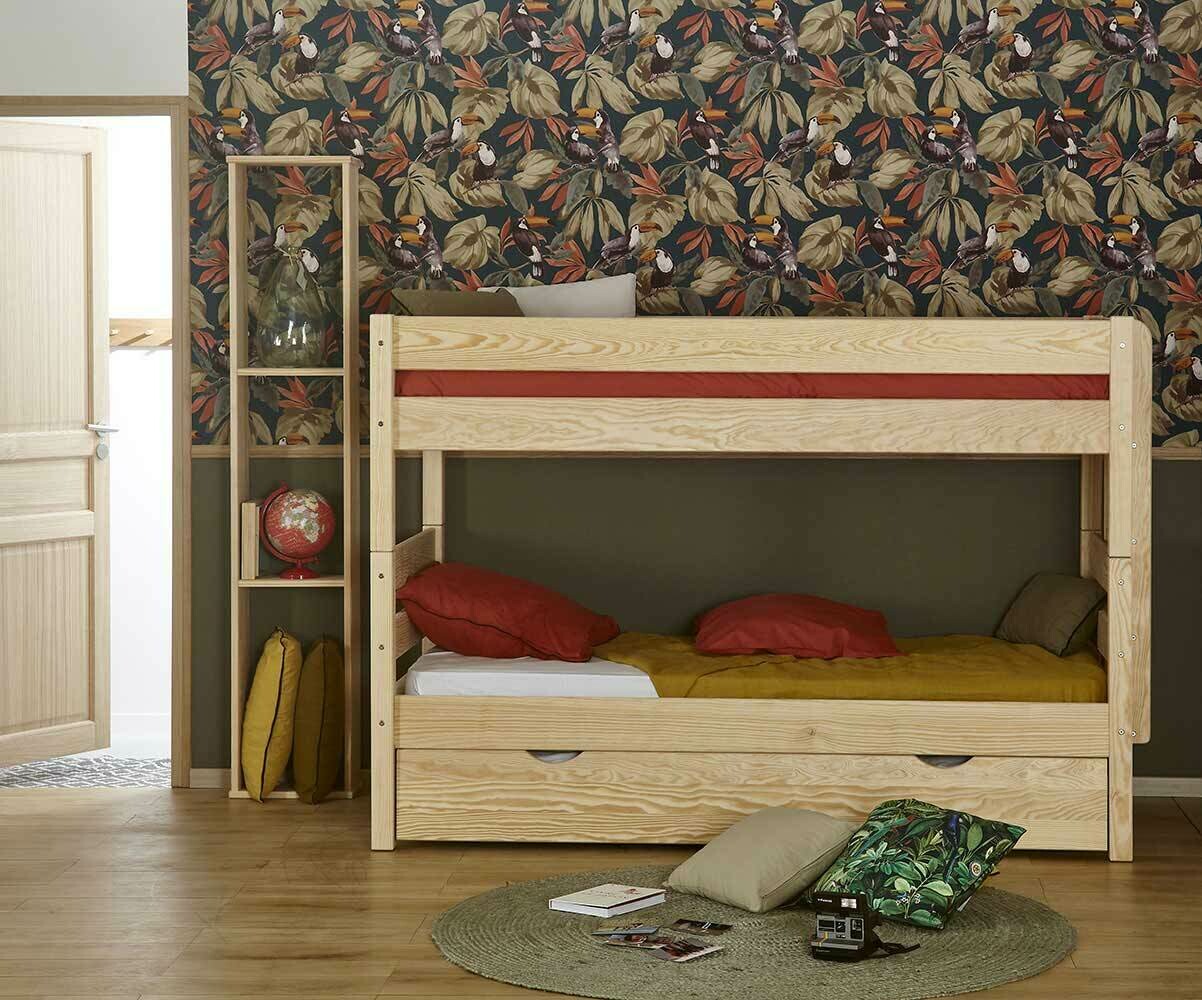 Lit superposé bas gigogne ado 3 places Kids Bois naturel 90x190 cm