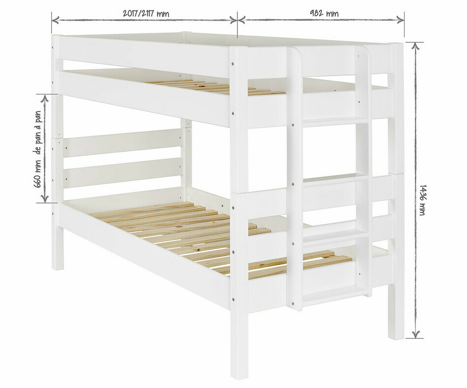 Dimensions lit superposé Kids blanc adulte