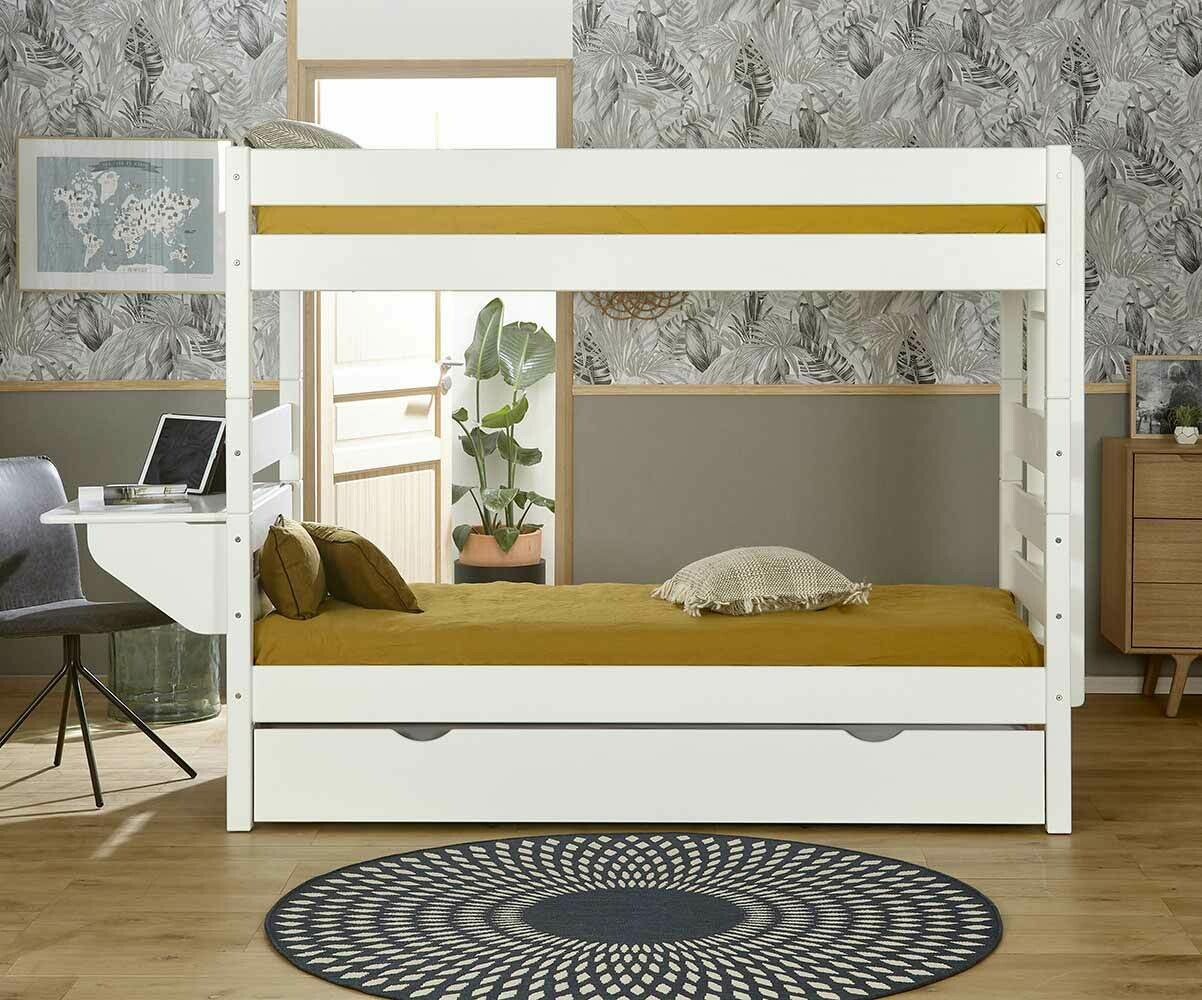 Lit superposé ado haut avec bureau Kids Blanc 90x200 cm