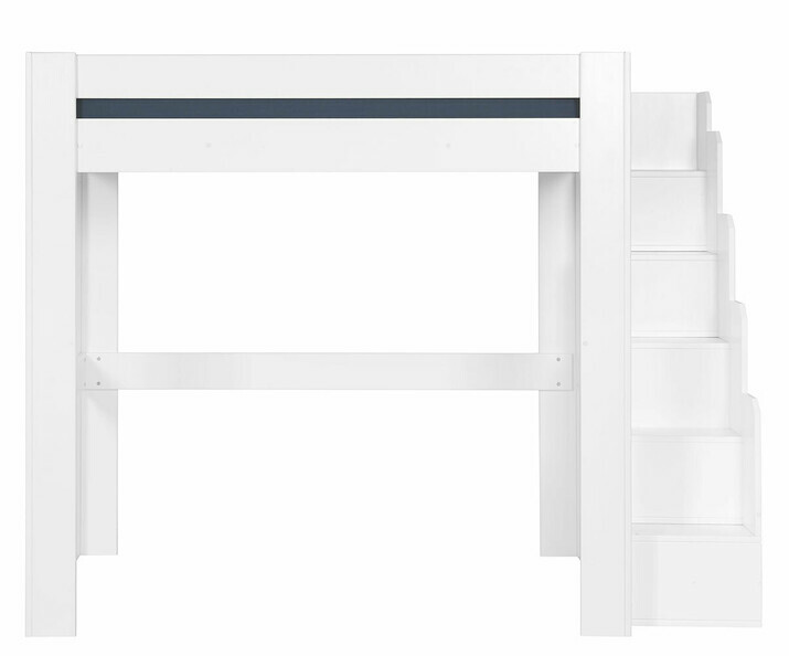 Lit mezzanine de face Naolo avec escalier double ado blanc