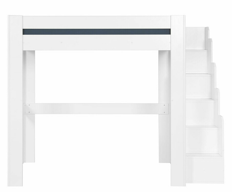 Lit mezzanine de face Naolo avec escalier double ado blanc
