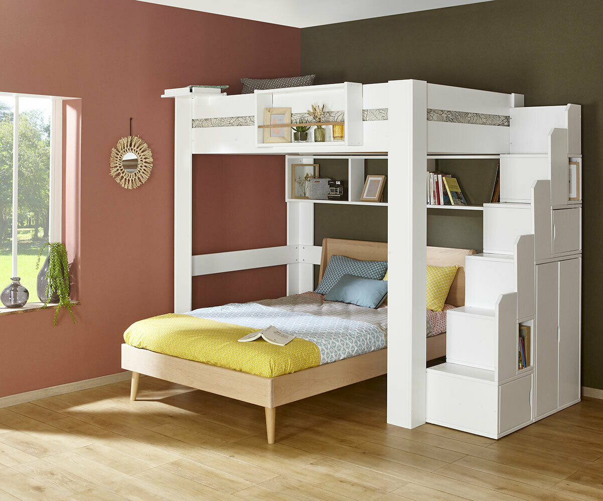 Lit Mezzanine 1 place Blanc + Matelas pour enfant