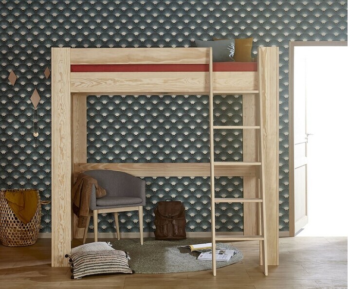 Lit mezzanine 2 places adulte en bois massif Naolo bois naturel 