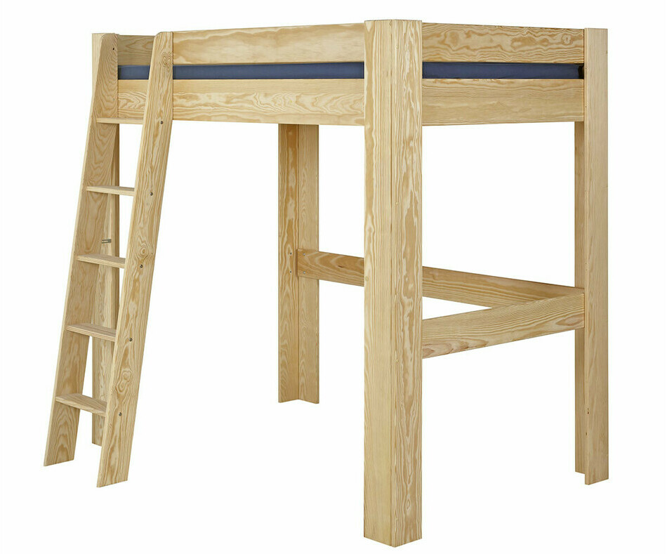 Lit mezzanine 2 places avec échelle adulte Naolo bois naturel en bois massif 