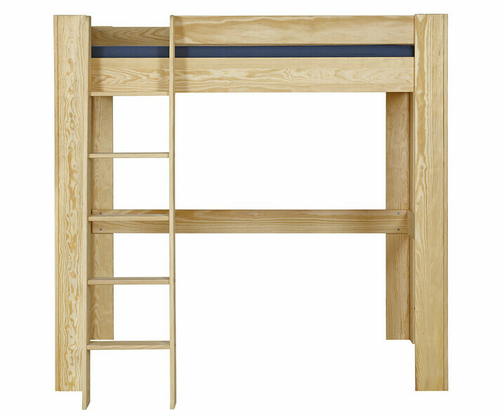 Lit mezzanine 2 places en bois massif Naolo adulte bois naturel avec échelle 